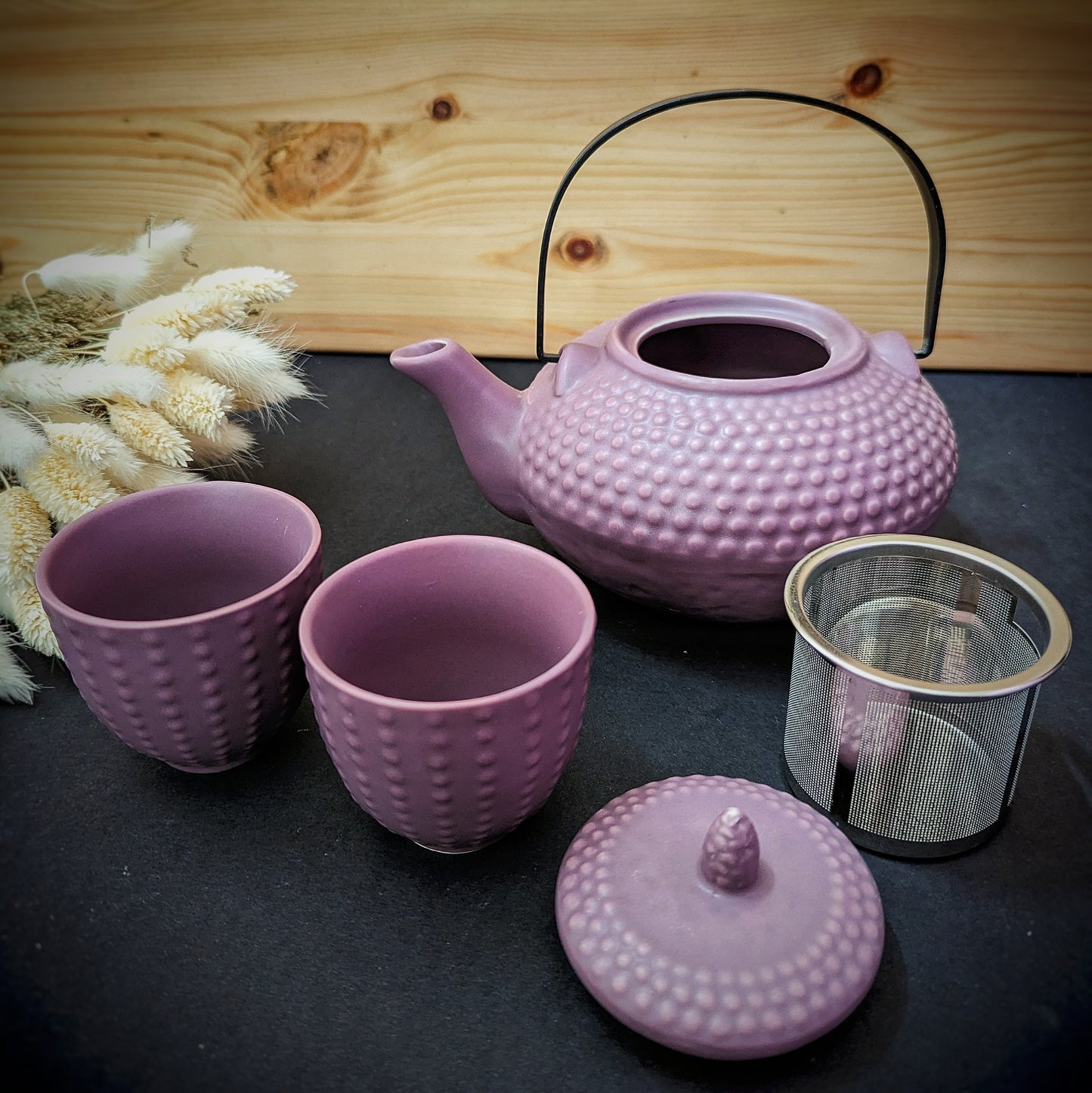 Hobnail Teapot and 2 Cups Set Lilac 850ml